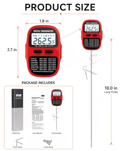 Candy Thermometer Digital Deep Fry Oil Thermometer with 7 Preset Modes - color: RED