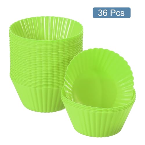 uxcell 36Pcs Silicone Cupcake Liners 2.0" Non-Stick Baking Cup Green - color: Green, size: 2"