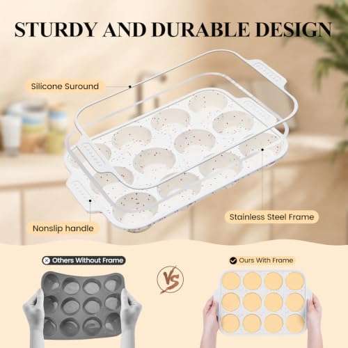 Vinino Silicone Muffin Pan with Reinforced Frame, Nonstick Cupcake Pan - size: Regular: 12-Cup x 1 Pcs