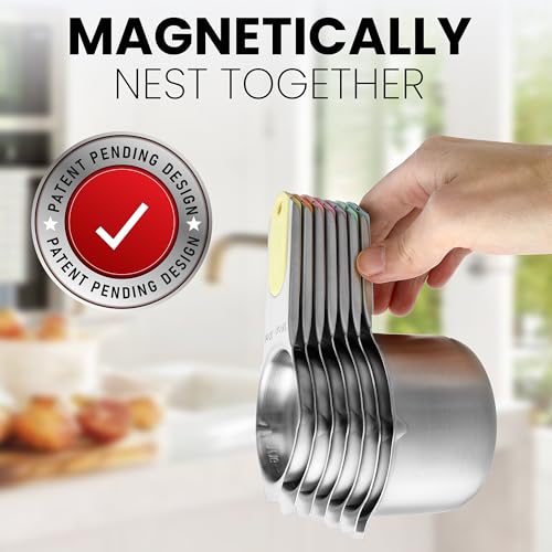 Spring Chef Magnetic Stainless Steel Measuring Cups Set of 7, Pastel - color: Pastel