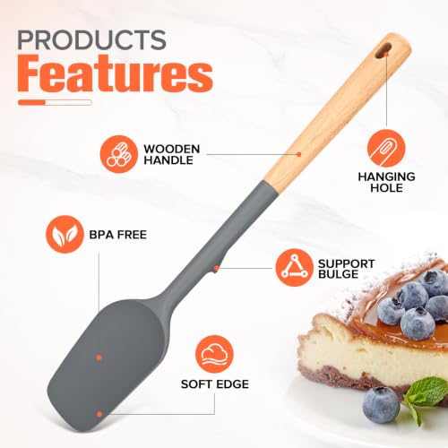 Large Silicone Rubber Spatula Scrapers 14" with Long Wood Handle, 2 Pack - color: Gray