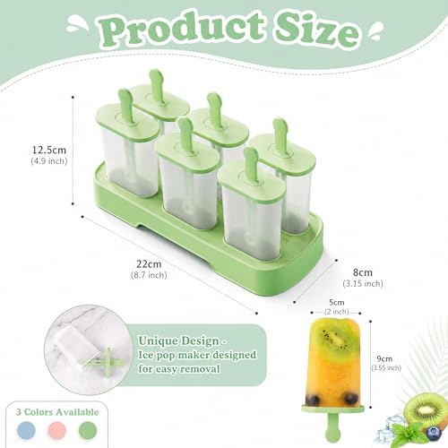 Leezmark 18 Pcs Popsicles Molds, 3 Sets Small Popsicle Molds Ice Pop Mold, Homemade Popsicle Molds with Sticks and Drip Guards, Easy to Use Popsicle Maker (Green) - color: Green