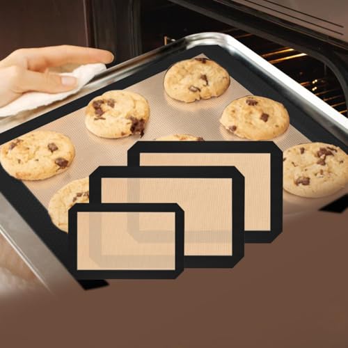 Silicone Baking Mat, 3 Pack Reusable Baking Mat, Non-Stick, Food Safe Silicone Mats for Baking, Oven Baking Sheet for Making Cookies, Macaroons, Bread (Black 0.7mm) - color: Black