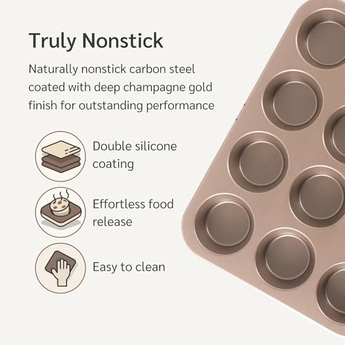 HAPPIELS Bundle of 2 items: 12 Cup Muffin Pan and 24 Cup Mini Muffin Tin | Non Stick Cupcake Pans | Nontoxic Muffin Tins Regular Size | Non Toxic Bakeware Baking Pans