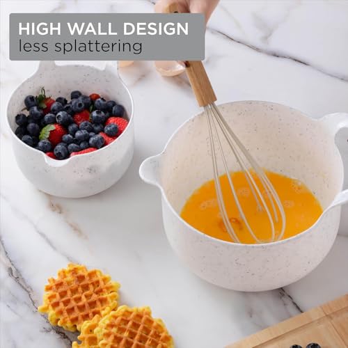 COOK WITH COLOR Nesting Plastic Mixing Bowl Set with Pour Spouts and Handles and Non Slip Bottom, Speckled White, 4 Piece - color: White, size: 4 Piece Non-Slip