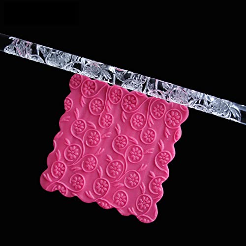 Rengue Floral Vine Embossed Acrylic Rolling Pin, 16×1cm Dough Roller (#26) - size: 52017 flowers and plants