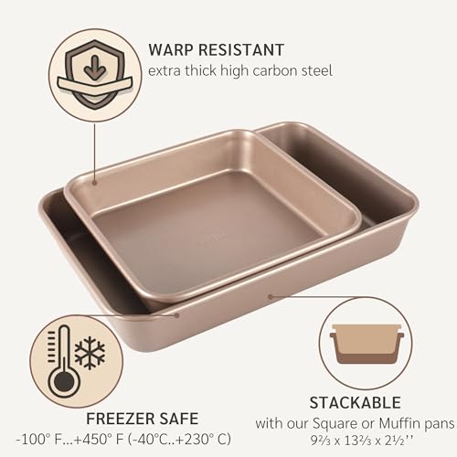 HAPPIELS 9 x 13 inch Cake Baking Pan Nonstick, PFOA & BPA Free - style: 9x13'' Pan