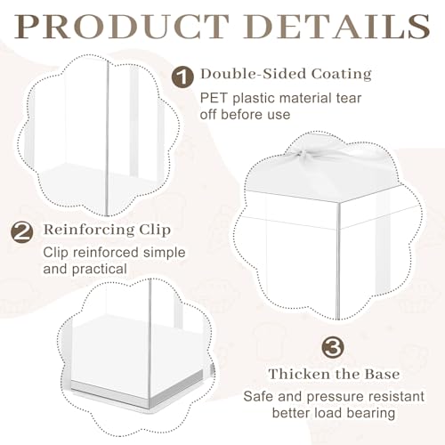 Watersay 6 Pack 12''x12''x13'' White Cake Box with Cake Boards and Ribbon - color: White, size: 12''x12''x13''
