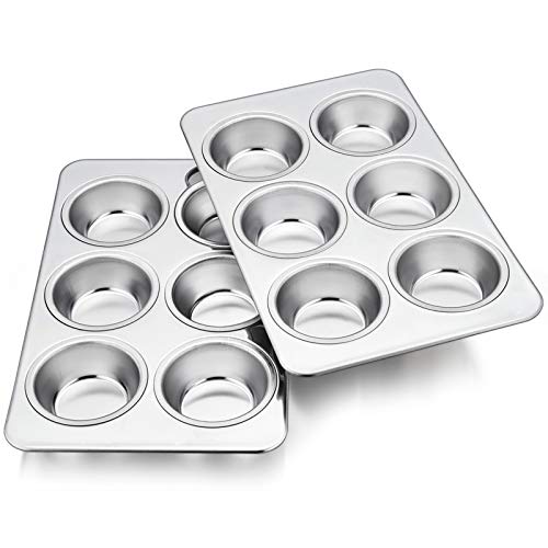TeamFar 2 Packs Muffin Pan, Stainless Steel Muffin Cupcake Pan Tin Tray