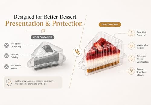 50 Pcs Cake Slice Containers with Lid, Single Clear Plastic Individual Carrier Transparent Disposable Triangle Boxes for Cheesecake, Flan, Cupcake, Dessert Pie Slice - Take Out, Mini Desechables