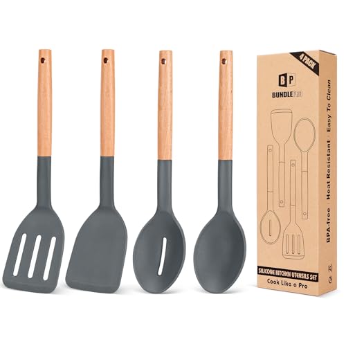 BUNDLEPRO Silicone Cooking Utensils Set, 4 Pcs Spatula and Spoon Set, Gray - color: Gray
