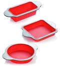 Boxiki Kitchen Silicone Baking Pans Set. 3 PCS Professional Non-Stick Baking Cake Pans Set includes Silicone Round Cake Pan, Square Cake Pan and Bread Loaf Pan. - style: Bakeware Set 3