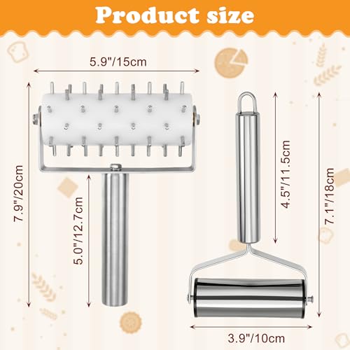 2Pcs Pizza Dough Roller & Dough Docker Kit Stainless Steel Rolling Pin