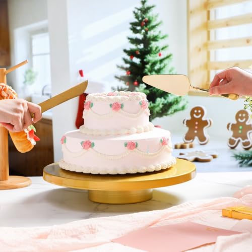 Wenqik Cake Stand Metal with Knife Spatula Set, Gold, 14 Inch - color: Gold, size: 14 Inch