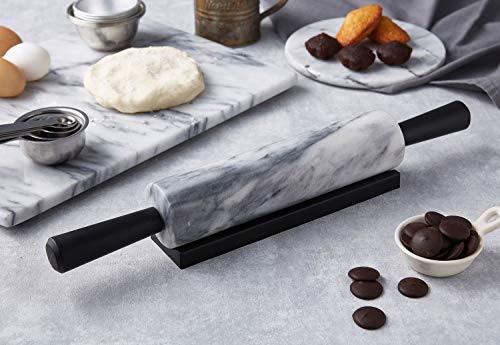 JEmarble Rolling Pin-Plastic Handles(White)(Premium Quality) Polished Surface 18-inch(10"Barrel) Genuine Stone Non-stick Save Effort Easy to Clean - color: Plastic Handles(White)