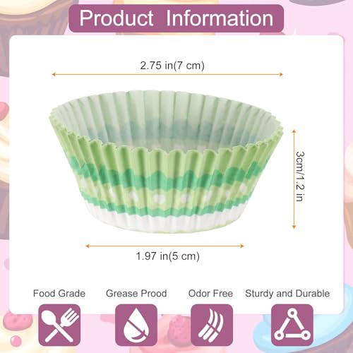 HARFINGTON 100 Count Cupcake Liners Cupcake Cups Cake Green - color: Green White