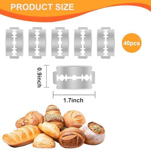 40-Pack Sourdough Bread Lame Blades – 6Cr13 Stainless Steel Razor Sharp Sourdough Scoring Knife for Bread Baking, Pizza Dough, Pastries – Fits Standard Bread Lame Handles (1.7 x 0.9 x 0.04 Inches)