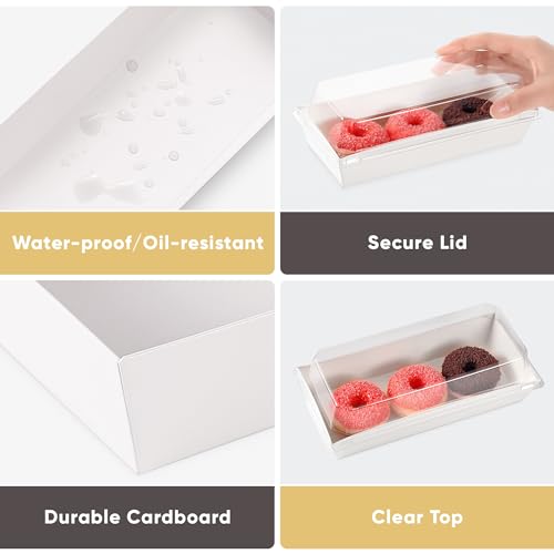 50 Pack 7.5x3.3in Small Charcuterie Boxes with Clear Lids, Mini Treat Box - color: White