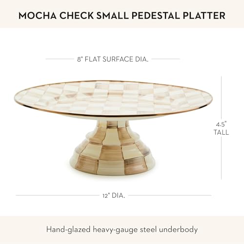 MACKENZIE-CHILDS Pedestal Platter, Small, Brown-and-White Mocha Check - color: Mocha Check, size: Small