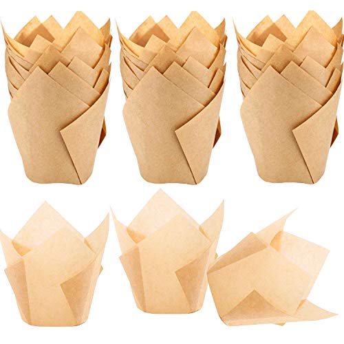 150pcs Tulip Cupcake Liners Natural Baking Cups Muffin Paper Liner - color: Natural Color