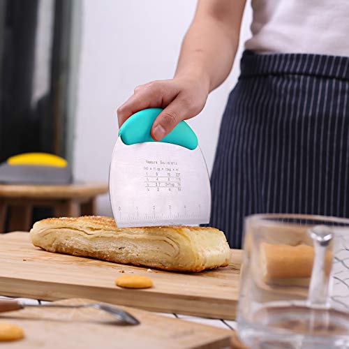 1 pcs Dough Pastry Scraper Chopper/Stainless Steel Dough Scraper Cutter with Ergonomic Rubber Non-Slip Grip/Dough Scraper Cutter/Pro Pastry Pizza Cutter Chopper (Blue) - color: Blue
