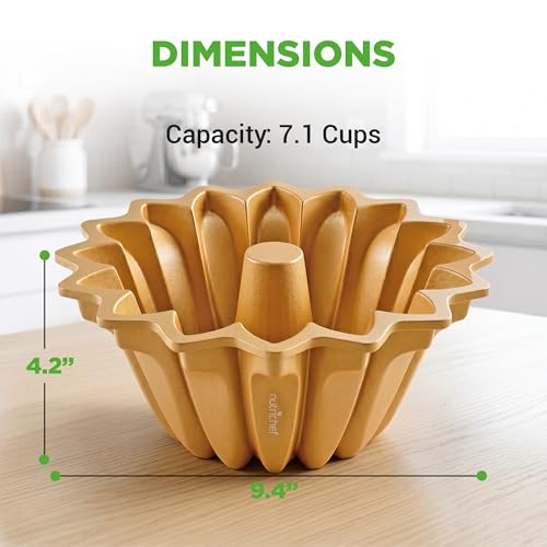 NutriChef Spring Water Fluted Cake Pan, Extra Thick Non-Stick Aluminum Baking Pan, Even Baking and Browning, Oven Safe, PFOA Free, Perfect for Cakes, Bread, and More, 9.4” x 4.2” - style: Spring Water
