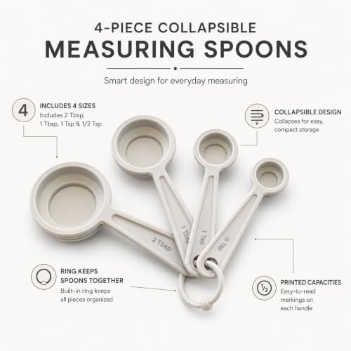 French Culinary Institute Premium 4-Piece Collapsible Measuring Spoon Set, Gray