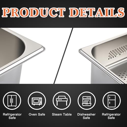Tioncy 2 Pack Perforated Hotel Pans Set, Full Size, 4 Inches, 6 Inches - size: 4 Inches, 6 Inches