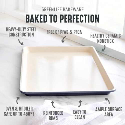 GreenLife 18” x 13” Ceramic Nonstick Half Cookie Sheet, Black - color: Black, size: 18" x 13" Half Baking Sheet