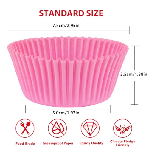 Caperci Standard Pink Cupcake Liners for Baking Paper Muffin Cups 200pcs - color: Pink