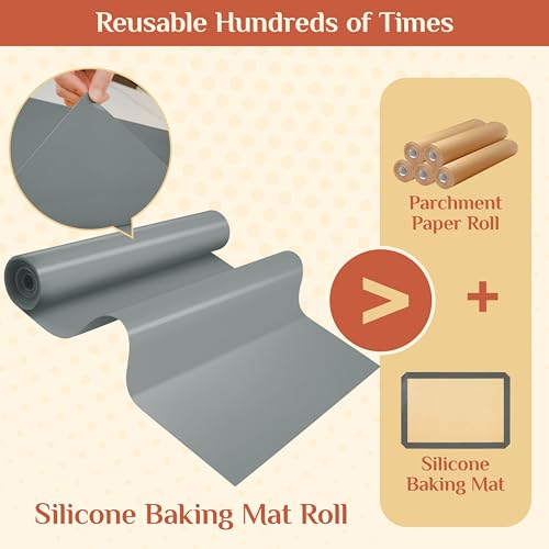 GTJ Silicone Baking Mat Roll, Reusable Baking Sheet Liners, 12 in x 10 ft - color: Gray, size: 120"L x 12"W