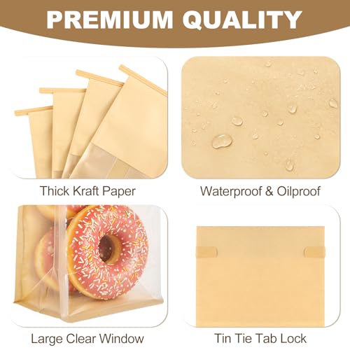 BagDream Small Cookie Bags 3.9x3.1x8.2 Inch Tin Tie Closure 50 Pack Brown