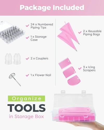 Kootek 32 Piping Bags and Tips Set Frosting Piping Kit for Beginners & Pros - color: Pink