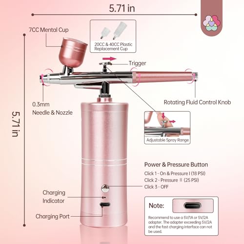 SAVILAND 25PSI Super-Stable Airbrush for Nails Air Brush Machine Pink - color: Pink
