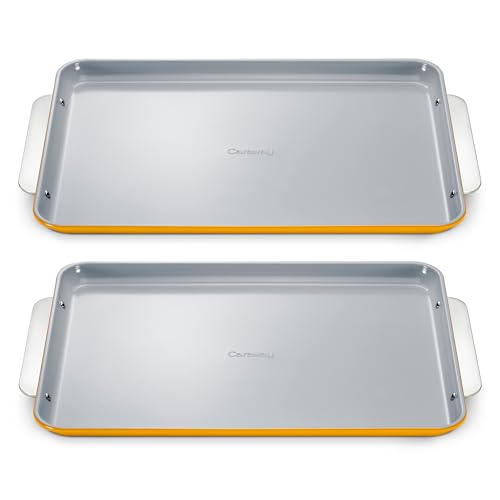 Caraway Non-Stick Ceramic Large Baking Sheet Duo - color: Marigold, size: 2x Large 18" x 13"