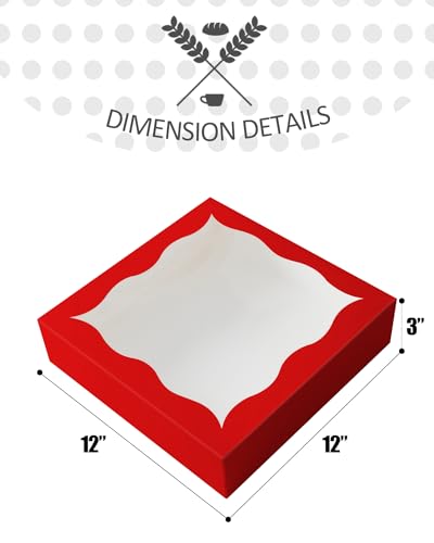 qiqee Auto-pop Up Red Pie Boxes with Window 12x12x3 Inch 24Packs Cookie Donut Bakery Box - color: Red