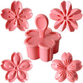 Pastry/Cookie/Fondant Stamper, 2-Inch Press Cookies Mold with 4 Stamps Pink Cherry Blossom Shape Flower Hand Pressure Pastry Tool Fondant Cutters Set for Baking