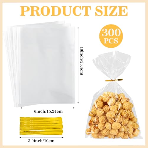 Augshy 300Pcs Candy Bags for Party Favors Clear Cake Pop Wrappers Supplies - size: 1 Count (Pack of 300)
