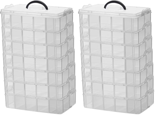 Sooyee 7 Layers Stackable Storage Container, 70 Adjustable Compartments Stackable Storage Container for Kids Toys, Art Crafts, Jewelry, Supplies, Mini Case & Letter Sticker Included,Clear (Pack of 2) - color: Clear, size: 7 Tier (Pack of 2)