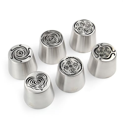 6 Pieces Stainless Steel Extra Large Russian Tulip Icing Tips Kit - color: SILVER SET14