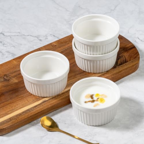 4oz White Ramekins Set of 4,Creme Brulee Ramekins Oven Safe,Ceramic Custard Cups Ramiken for Baking,Souffle Ramekin Bowls for Pudding Ice Cream - color: WHITE