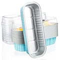 EUSOAR Baking Cups with Lids, 25pcs 6.8oz 6.5"x2.5"x1.2" Disposable Aluminum Foil Mini Loaf Cake Pans Tin with Lids，Cupcake Ramekins Baking Cups Containers Cheesecake Creme Brulee Ramekins Pan - color: Blue, size: 25pcs