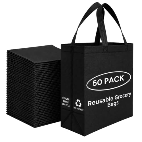 Simply Cool 50 Pack Reusable Grocery Bags, Large Tote Bags Bulk, Black - color: Black, size: 50 Pack - Large Bags