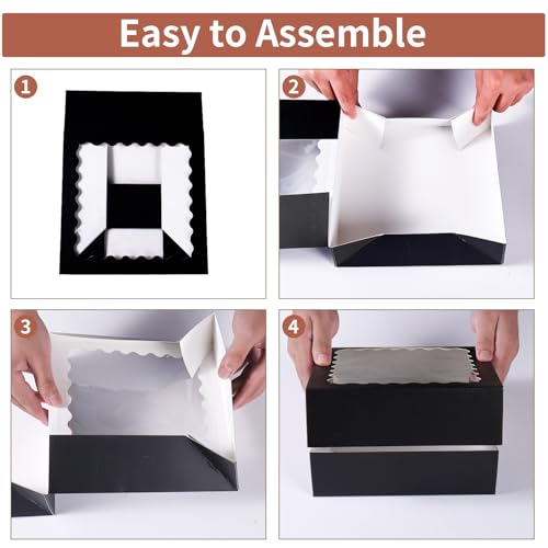 36 pcs 10x10x2.5 Inches Cake Box with Window, Bakery Pastry Cookie Boxes, Mini Pie for Pastry,Dessert,Strawberries,Chocolates (Black, 10x10x2.5inch/36pcs) - color: Black, size: 10x10x2.5inch/36pcs