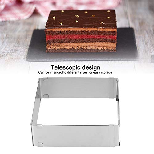 BORDSTRACT Square Adjustable Cake Mould, Stainless Steel Rectangle Cake Tin Cutter Baking Frame for Mousse Tiramisu (Large (16~28cm)