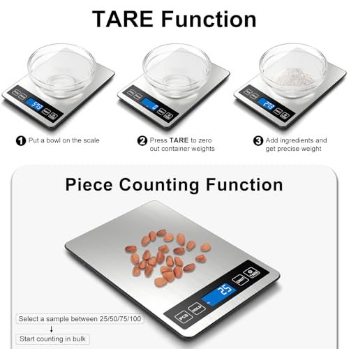 Fuzion Food Scale, 22lb/0.1oz Digital Kitchen Scale - 7 Units, Tare & PCS