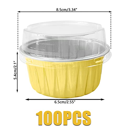 100Pcs Aluminum Cups with Lids,5oz Disposable Ramekin Baking Cups Muffin Liners Mini Pie Pans Foil Cupcake Containers for Christmas Party Wedding Party,Gold - color: Gold