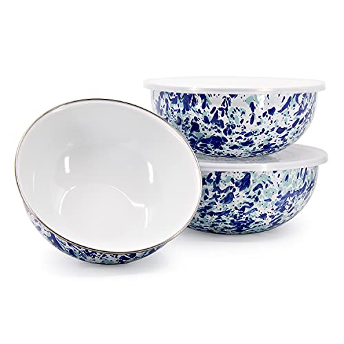 Golden Rabbit Enamelware Nested Mixing Bowls with Lids, Set of 3, Ocean - color: Ocean