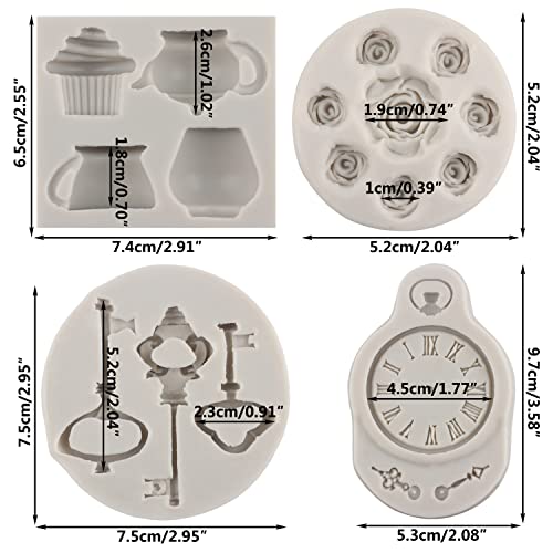 Sijiangmold Tea Party Silicone Molds Teapot Tea Cup Fondant Mold Set of 4