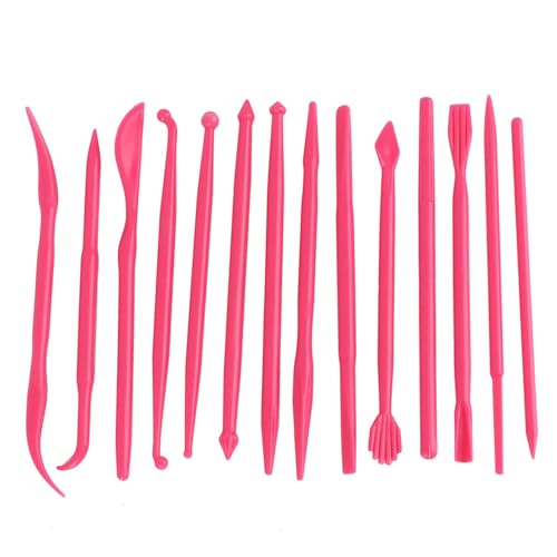 Clay Sculpting Tools, Premium 14 piece Polymer Modeling kit with Ergonomic Handles for Soft Clay Cake Fondant Pottery Artists Beginners Rose red - color: Rose Red